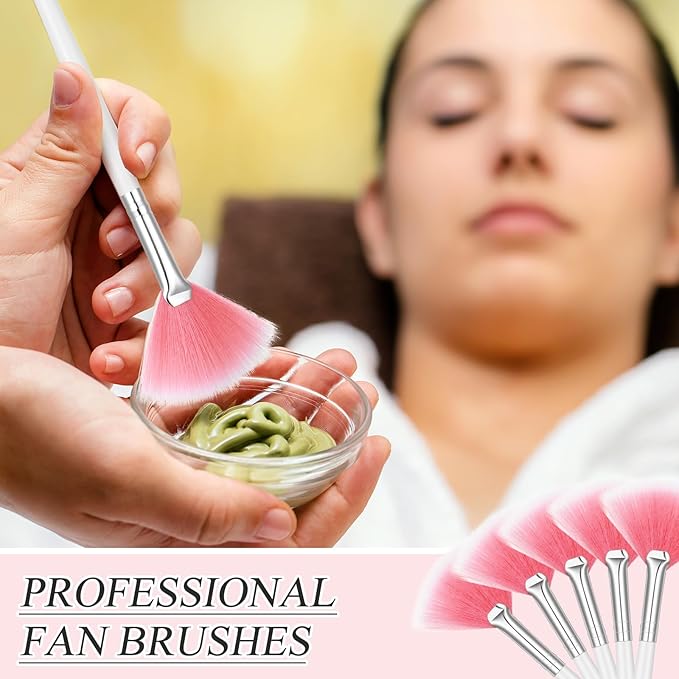 Ziliny 12 Pcs Soft Facial Fan Brush Blush Makeup Brush Face Mask Acid Applicator Multi Use Cosmetic Tools for Peel Mask Makeup for Mud Cream(Black)