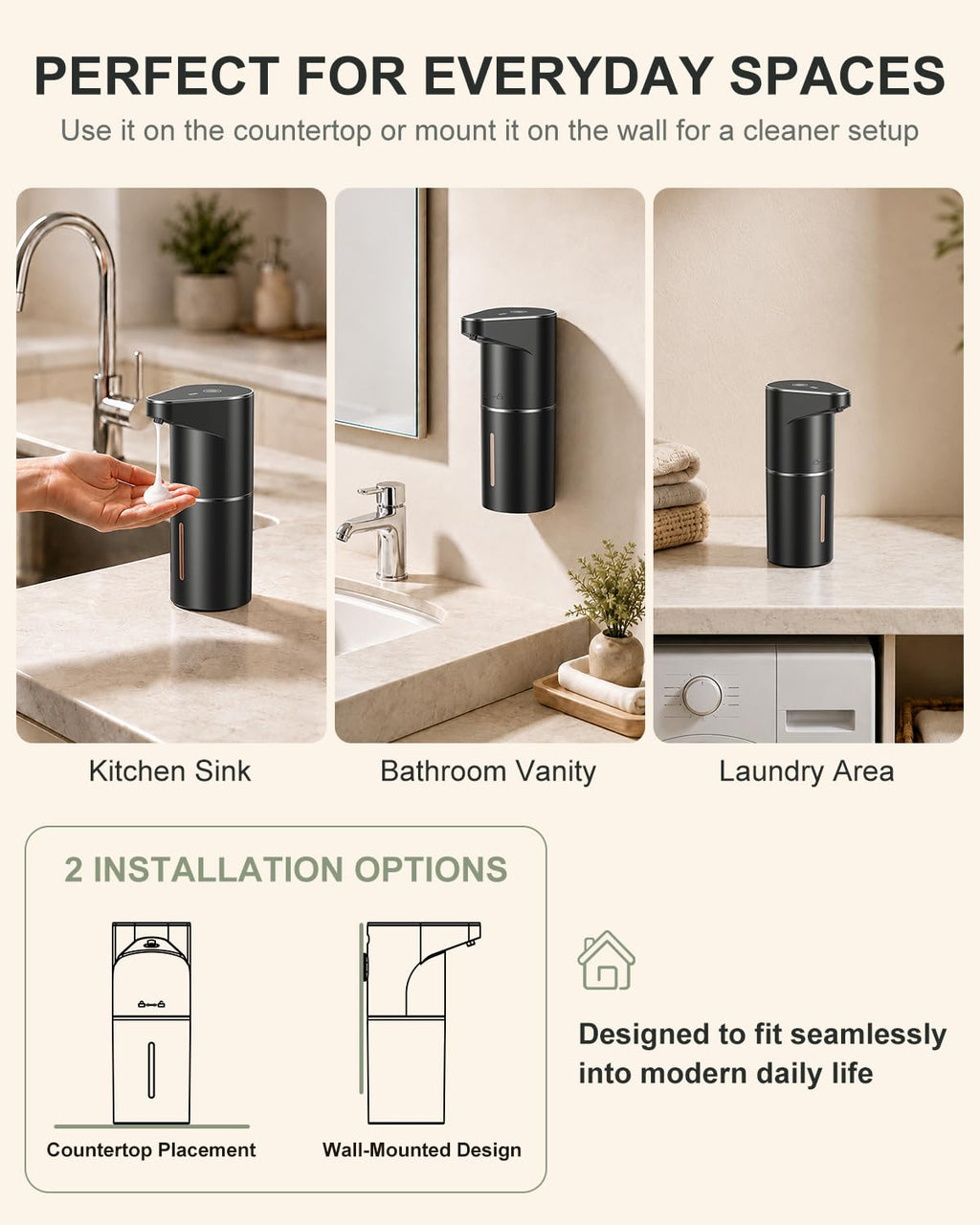 Fantictas Automatic Foaming Soap Dispenser Touchless, 3-Level Adjustable