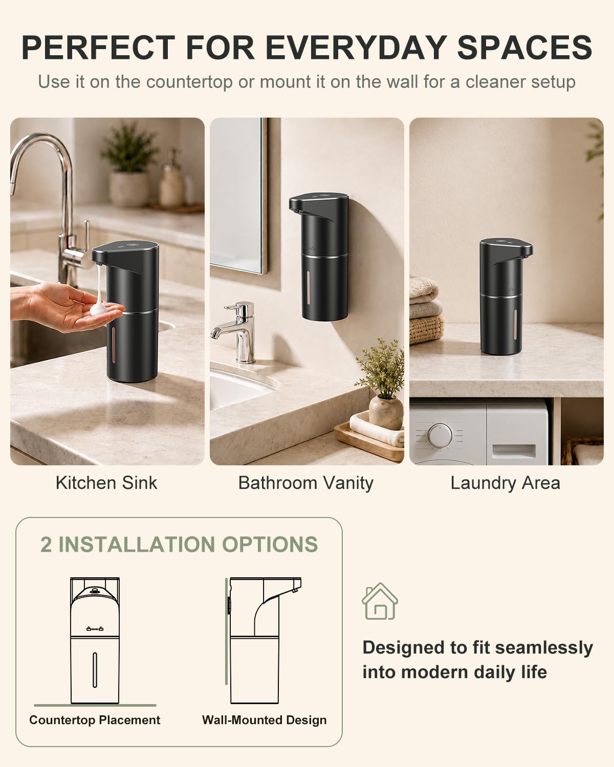 Fantictas Automatic Foaming Soap Dispenser Touchless, 3-Level Adjustable