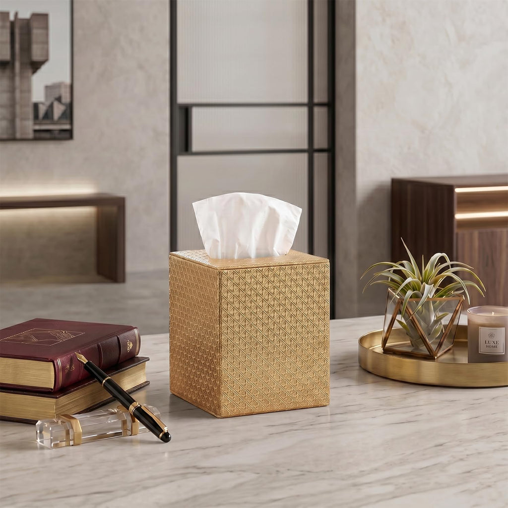 Gold Tissue Box Cover,Tissue Box Cover Square,Gold Tissue Box Holders,Tissue Holder for Bathroom Accessories,Bathroom Tissue Holders