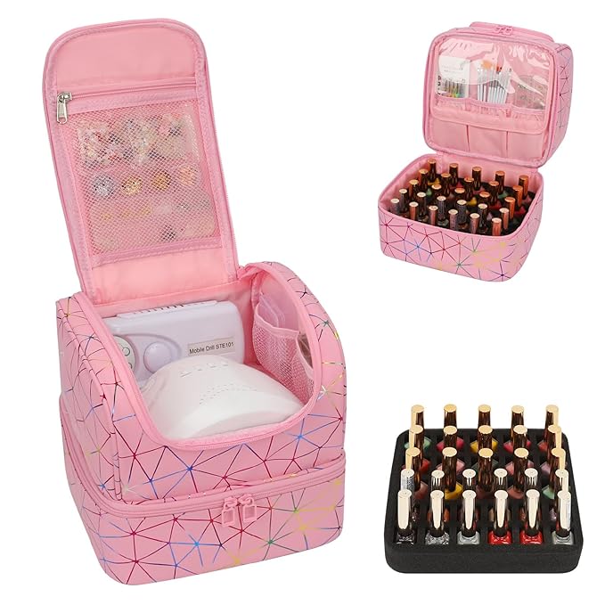 CUBETASTIC Extra Large Nail Polish Organizer - Three Layer Nail Organizers And Storage Bag, Portable Nail Supplies Organizer Case, Travel Carrying Box for Nail Tech Kit/Tattoo/Cosmetic