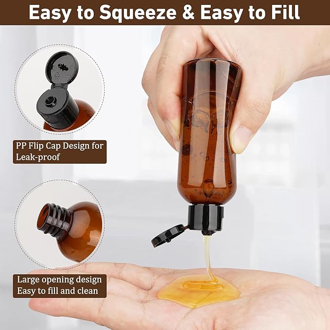 Travel Bottles for Toiletries 4 Pack 3.4oz/100ml TSA Approved Travel Size Containers Leak Proof Shampoo and Conditioner Bottles Plastic Squeeze Bottle(Brown)