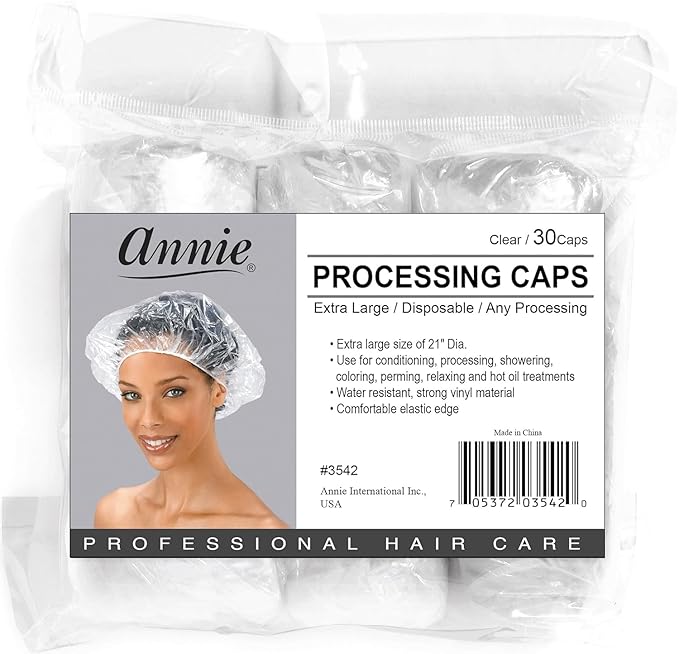 ANNIE Extra Large Processing Caps — Black Disposable Hair Treatment Caps for Coloring, Perming, Conditioning & Showering — 30-Count XL 21″ Diameter Protective Caps