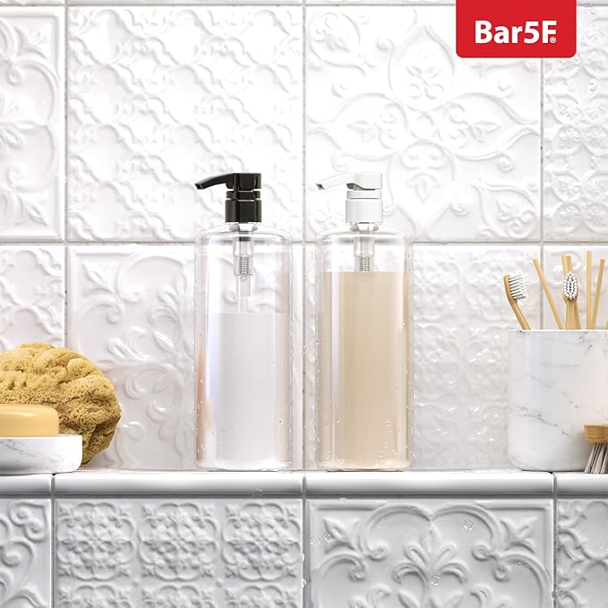 Bar5F Pumps for Shampoo and Conditioner Bottles, Salon-Brand Liters, 2 Pack