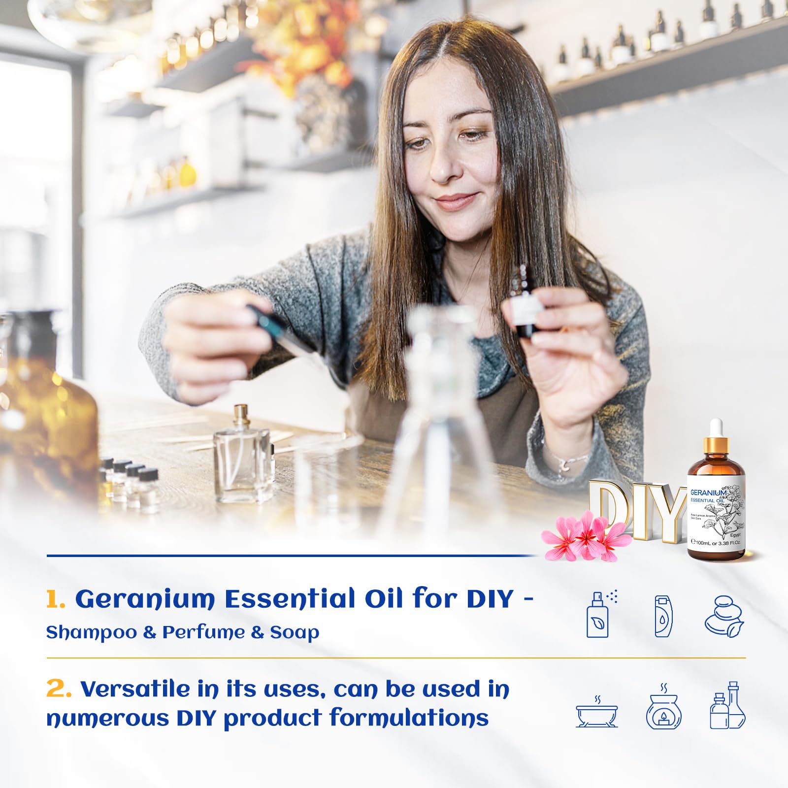 HIQILI Geranium Essential Oil for Skin Care & Aromatherapy diffusing