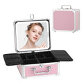 Leeora&Leekoo Makeup Box with Lighted Mirror,Portable Makeup Train Case Organizer (Pink1)