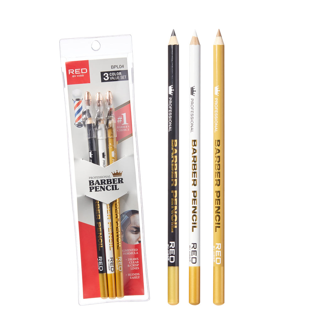 Red by Kiss 3PCS Barber Pencil with Built-in Sharpener Edge Hairline Razor Trace Pencils Beard Guide Beard and Hairline Outliner Pencils, Beard Shaping Pencils for Men (White)