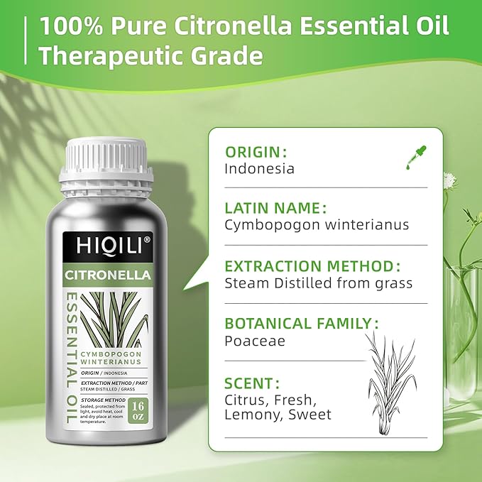 HIQILI Citronella Oil for Diffusers & Homemade Sprays