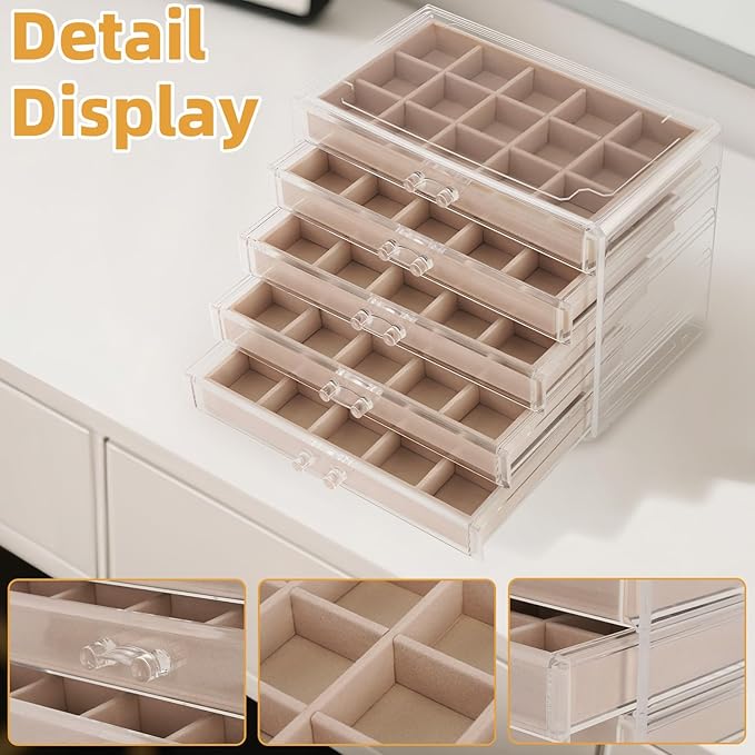 Jewelry Box Organizer,Clear Acrylic Storage Box Organizer with 5 Drawers