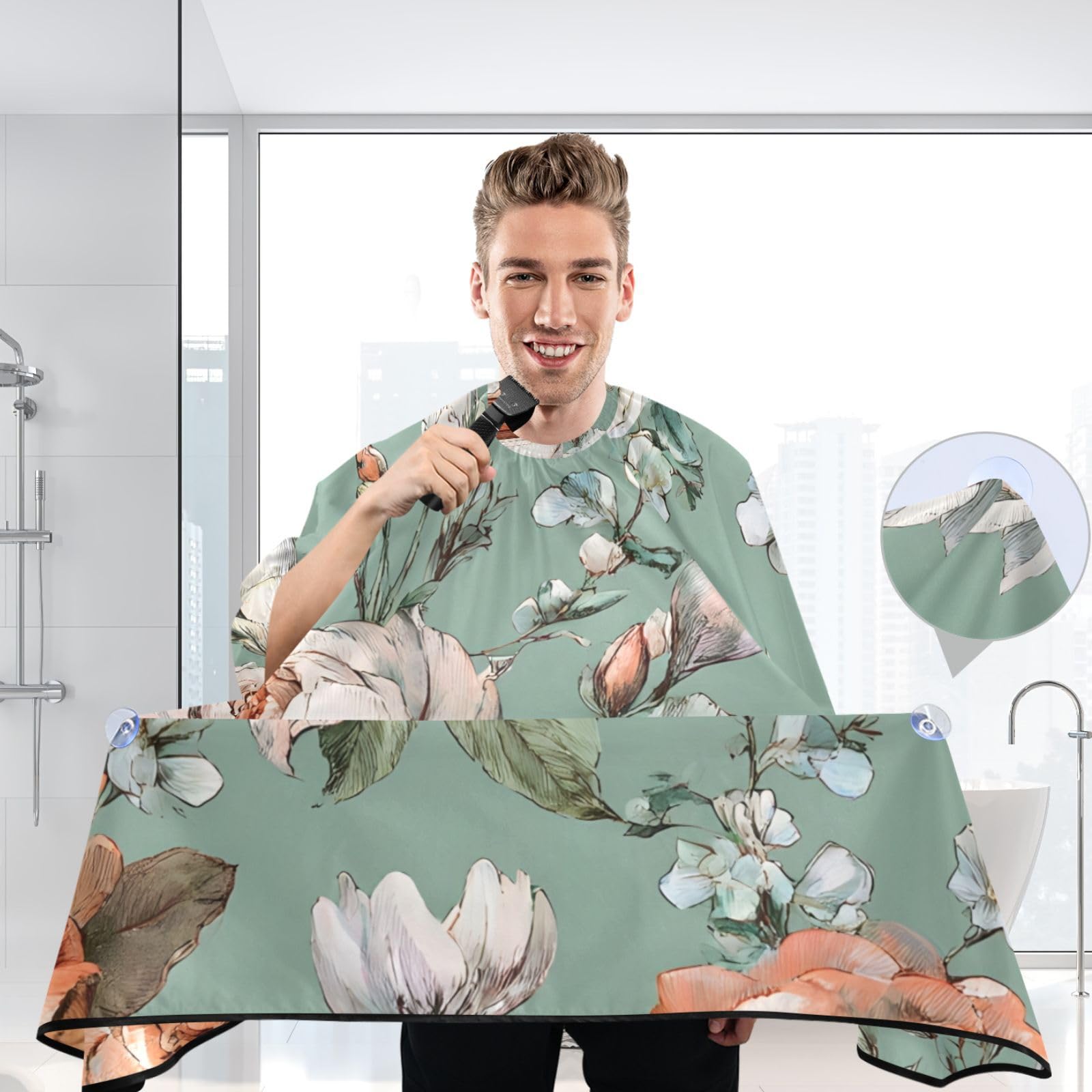 ALAZA Rose Peony Flower Vintage Barber Cape for Men Women, Waterproof Haircut Apron Beard Shaving Bib Hair Cutting Cloth 55 x 65 Inch