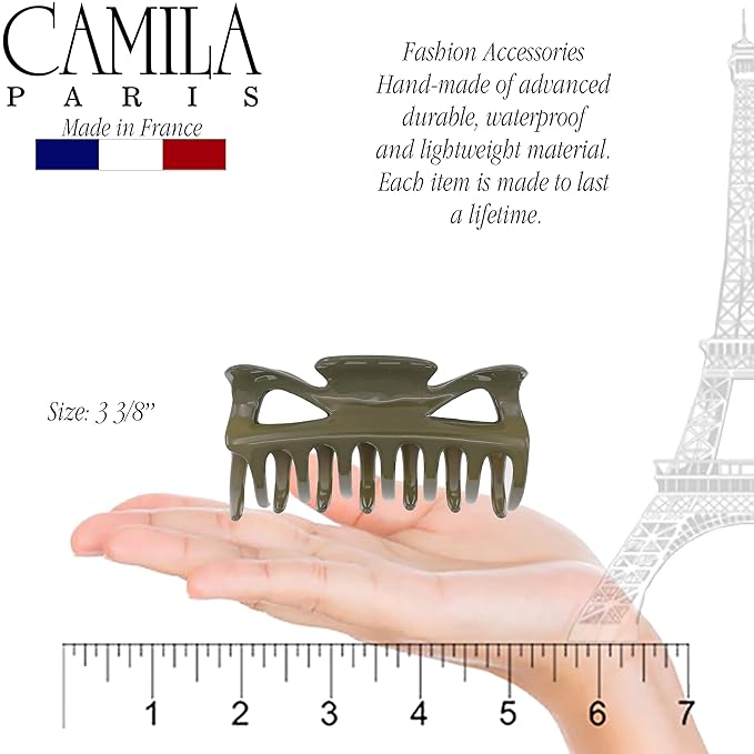 Camila Paris CP3507 French Hair Clip for Women, 3.5 inch Green for Thick Volume Hair, Girls Hair Claw Clips Jaw, Durable Styling Hair Accessories for Women, Strong Hold No Slip Grip, Made in France