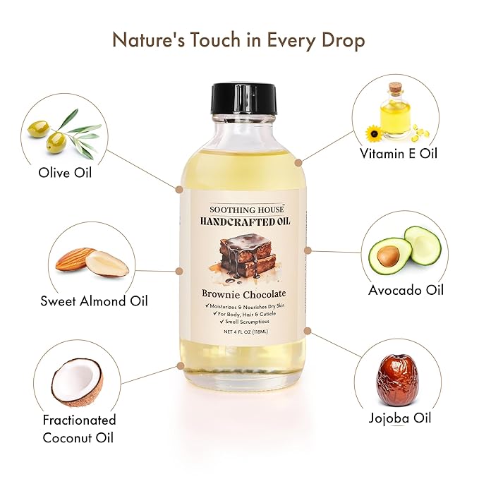 Soothing House Brownie Chocolate Body Oil - Moisturizing Sweet Body Oil for Soft, Glowing, Radiant Skin (4 fl oz)