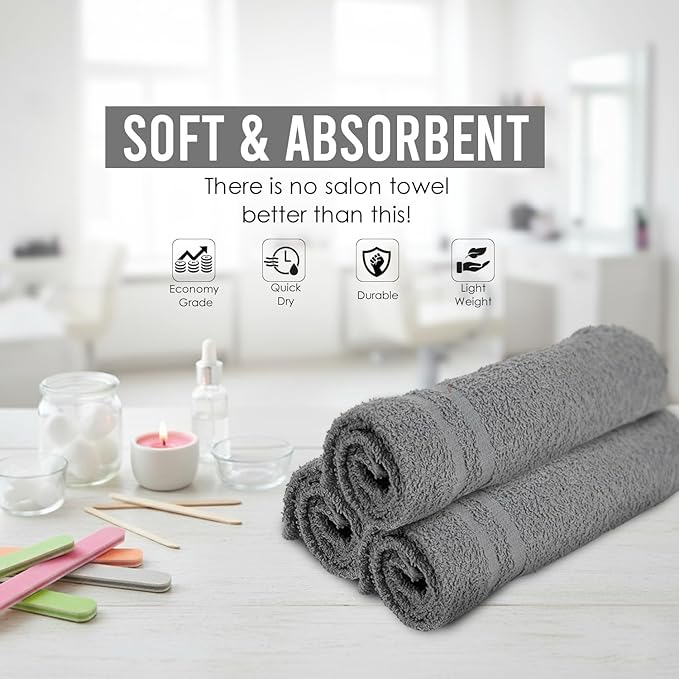 STF Linen Hand Towels - Pack of 40, 16 x 27 Inches, 100% Cotton, Grey, Highly Absorbable, Facial, Gym, Hair, Face Towels