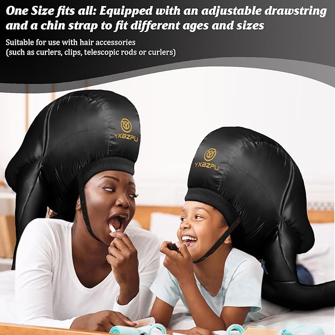 Bonnet Hair Dryer,Hooded Dryer Attachment,Hair Dryer Hooded Diffuser Cap for Curly,Speeds Up Drying Time,Safety Deep Conditioning,Styling,Curling At Home(Black)