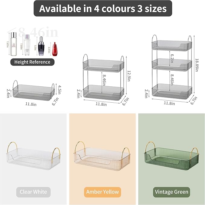 YCIA&DONE Bathroom Organizer Countertop, Makeup Storage, Skincare Cosmetic Tray Shelf, Perfume Holder Rack for Vanity Counter, Large Capacity, Easy to Install, Clean, 1 Tier, Smoky Gray