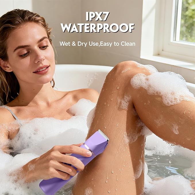 Bikini Trimmer for Women, Tiovara Painless Electric Razors Shaver IPX7 Waterproof Cordless Body Hair Trimmer Pubic Hair Removal with USB Charge Dock for Underarm Leg Arm Body Face Silk Skin (Lilac)