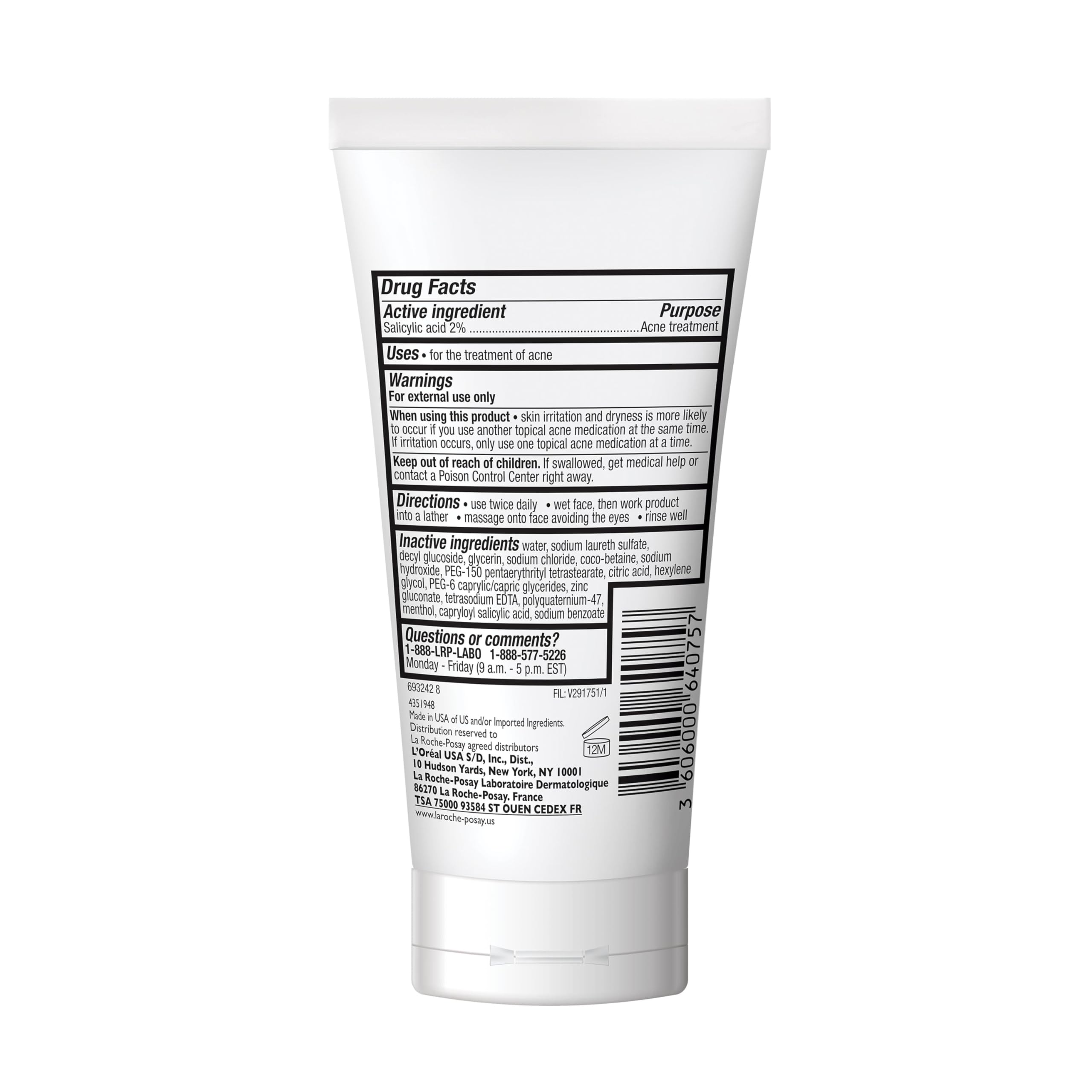 La Roche-Posay Effaclar Medicated Acne Face Wash with Salicylic Acid, 1.7oz