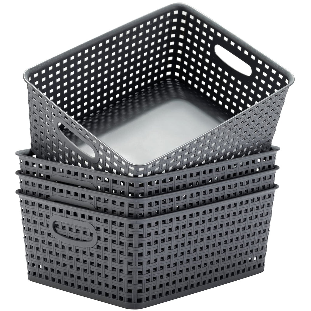 Eslite Plastic Storage Baskets for Organizing,11"X8.5"X4.7",Pack of 4 (Grey)