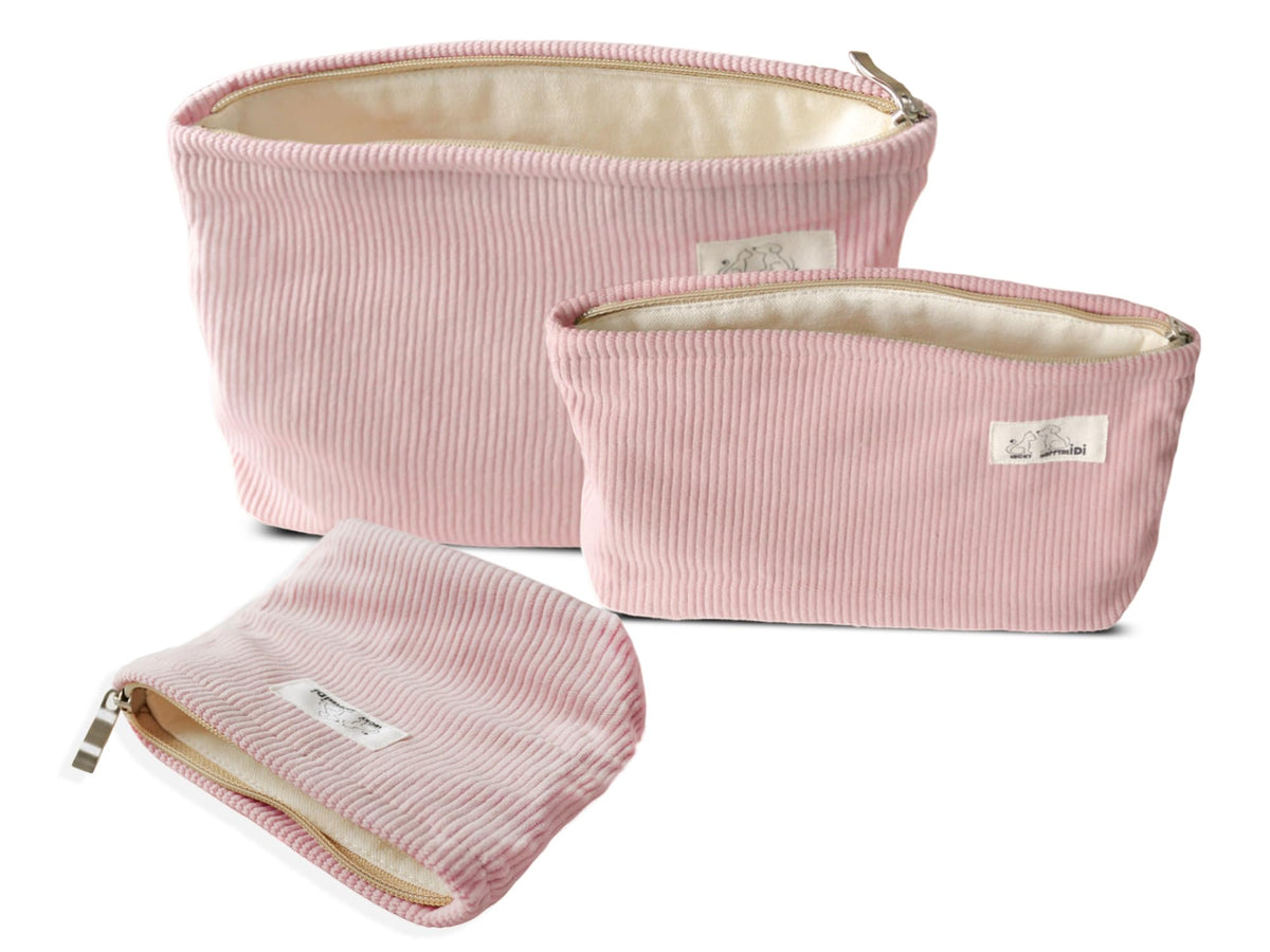 HAPPYHEIDI Large Makeup Bag Set 3 Travel Cosmetic Pouch, Beige Florals