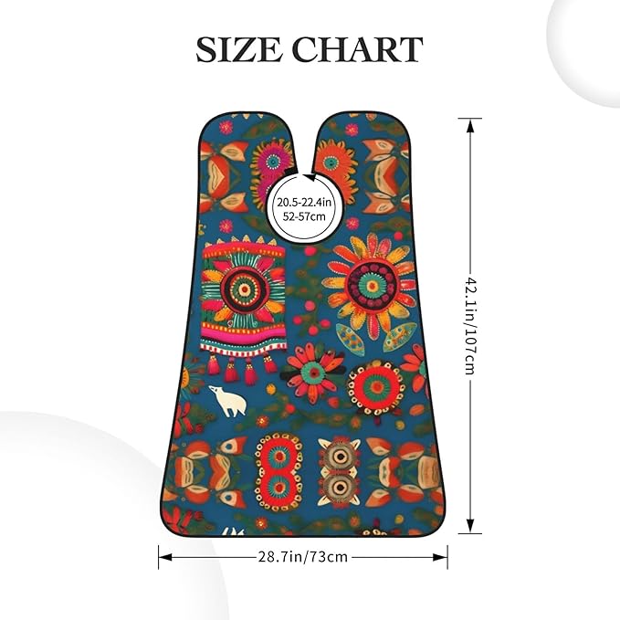 Mexican Folk Art Boho Print Beard Bib Apron For Men, Beard Hair Catcher For Men Shaving Trimming,Beard Cape Cloth