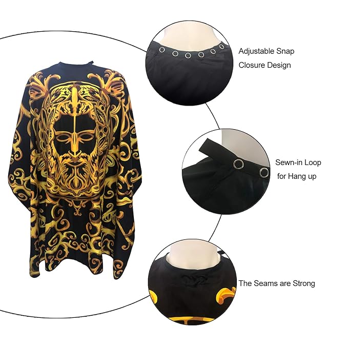 Pelocapa Barber Cape for Men Hair Cutting Salon Cape with Snap Closures Waterproof Professional Large Barber Hairdresser Cape- 63”× 56”(Gold Leader)