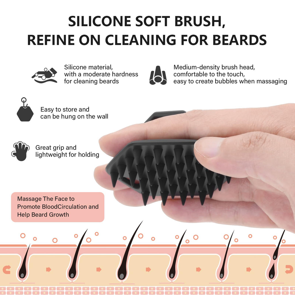 Beard Brush Beard Comb Set for Men, 5 in 1 Facial Hair Grooming Kit with Natural Boar Bristle Beard Brush, Wood Beard Comb, Silicone Soft Cleaning Brush and Mustache Scissors