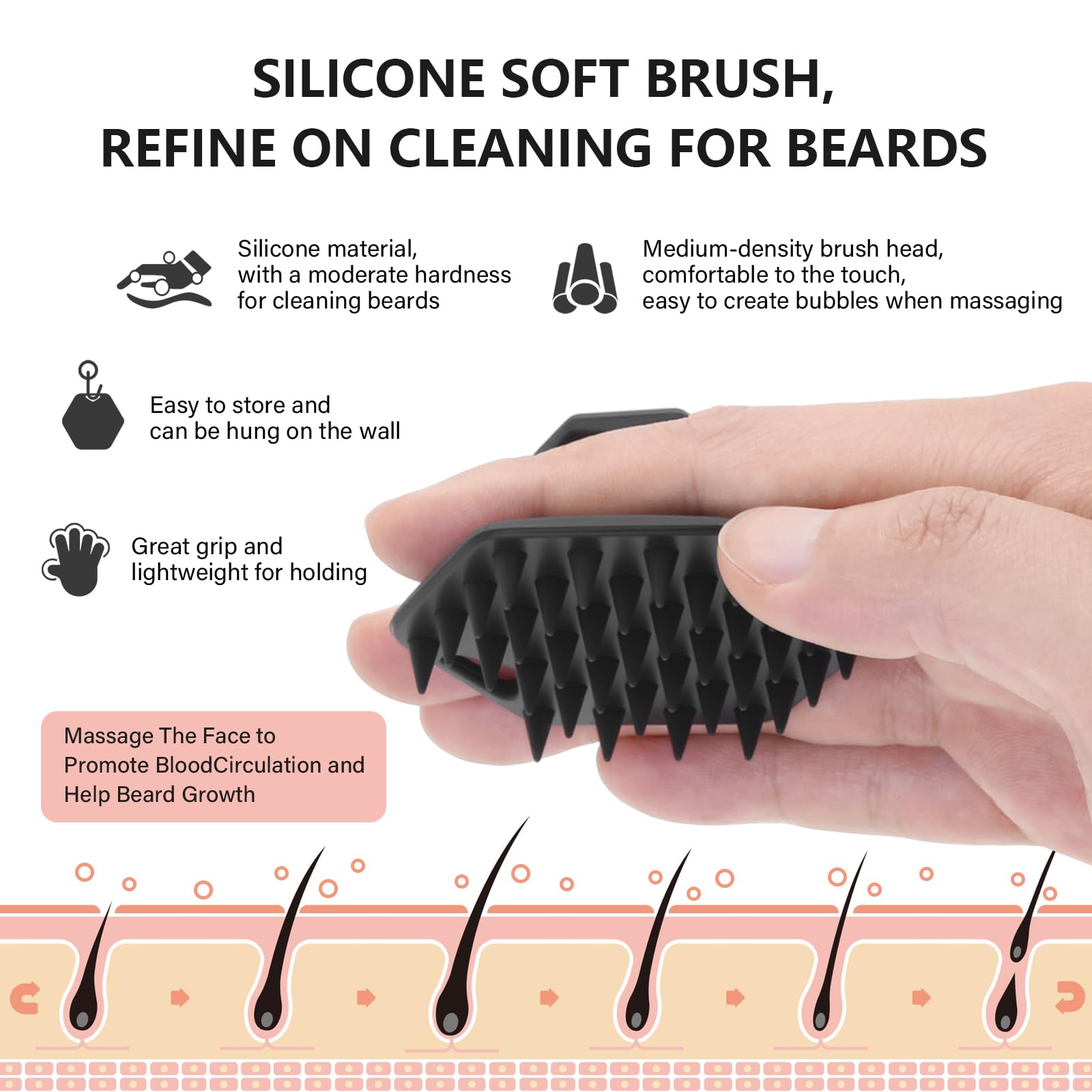 Beard Brush Beard Comb Set for Men, 5 in 1 Facial Hair Grooming Kit with Natural Boar Bristle Beard Brush, Wood Beard Comb, Silicone Soft Cleaning Brush and Mustache Scissors
