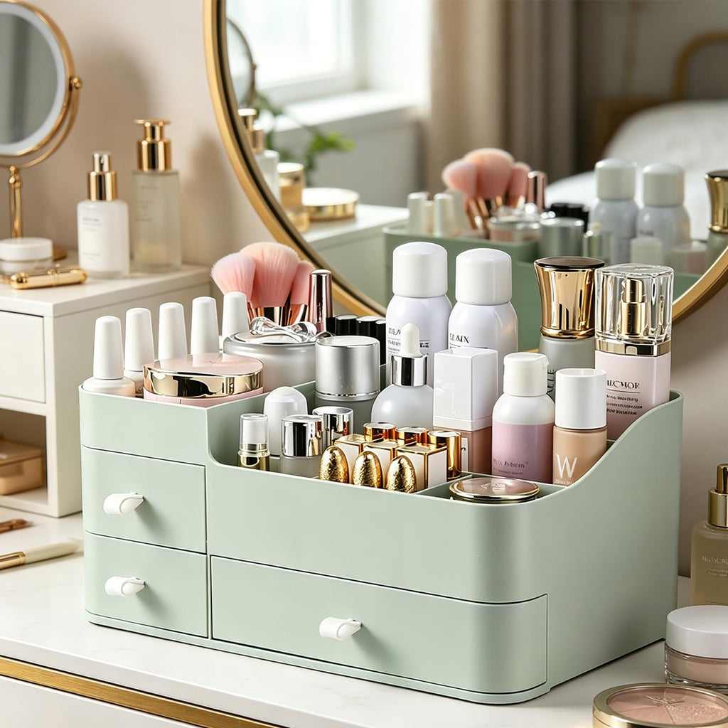 MIUOPUR Makeup Organizer with Drawers, Bathroom Counter Organizer, Plastic Cosmetic Display Case, Large Skincare Storage for Vanity Countertop, Ideal for Bedroom Dresser top and Desktop