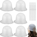 6 Set Silicone Highlight Cap for Highlighting Hair - Pre-Punched Holes Reusable Cap with Needle, Professional Hairdressing Dyeing Tools for Salon Home Women Men