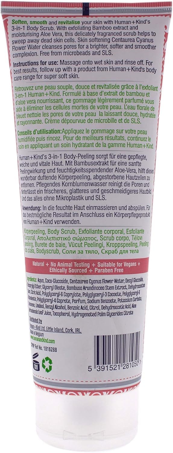 Human+Kind Body Scrub - Exfoliating, Hydrating Body Polish that Scrubs Away Dead Skin Cells - Clarifying Treatment for Soft, Smooth Skin with Bamboo Extract Beads - Vegan and Cruelty Free - 6.76 oz