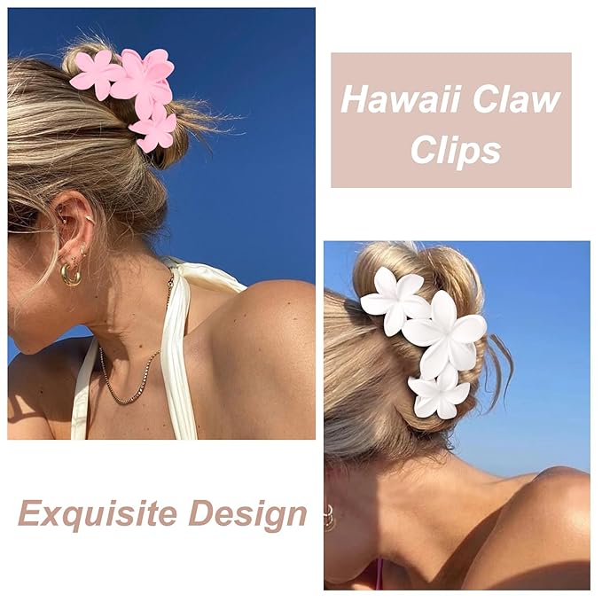 ANBALA Flower Hair Accessories: 4PCS Matte Plumeria Hair Claws, Strong Hold Clips for Women and Girls