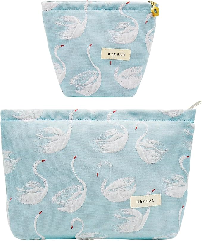 getgto 2 Pcs Makeup Bags, Large Cosmetic Bag Travel Toiletry Bag Organizer for Women, Embroidery Craft, Floral Makeup Bag Small Cosmetic Pouch Purse with Zipper Gifts for Girls Teen