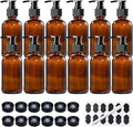 BPFY 12 Pack 8 oz Amber Glass Bottles with Pumps for Essential Oils, Cleaning Products, Lotions, Aromatherapy Oil, Pump Bottles, Refillable Containers with Cap, Funnel, 12 Chalk Labels, 1 Pen