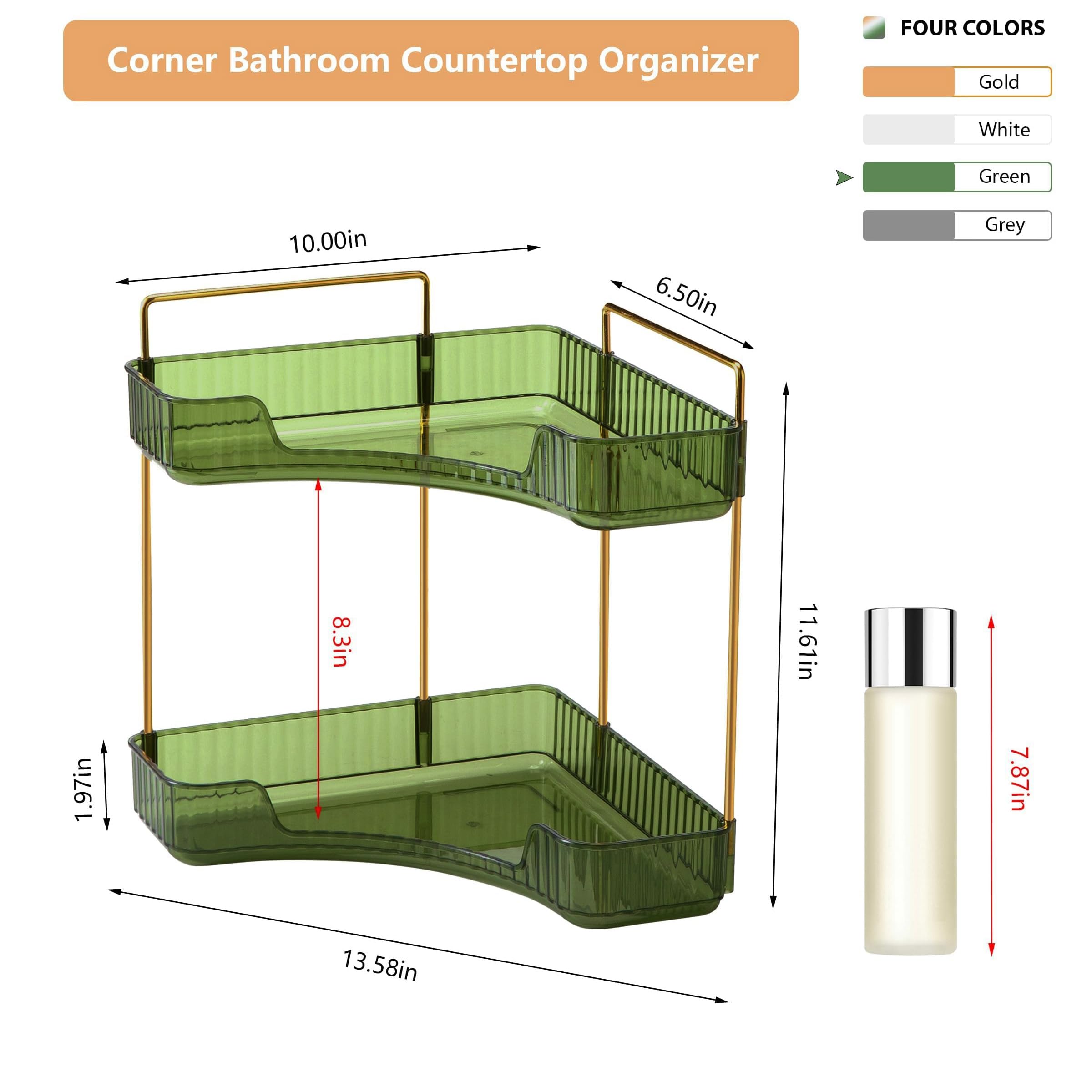Weidace Corner Bathroom Counter Organizer Bathroom Countertop Shelf Makeup Organizer for Vanity Perfume Tray for Corner Storage (2 Tiers, Green)