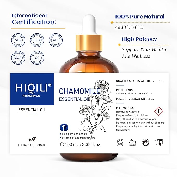 HIQILI Chamomile Essential Oil for Skin & Hair, Diffuser, DIY Candles