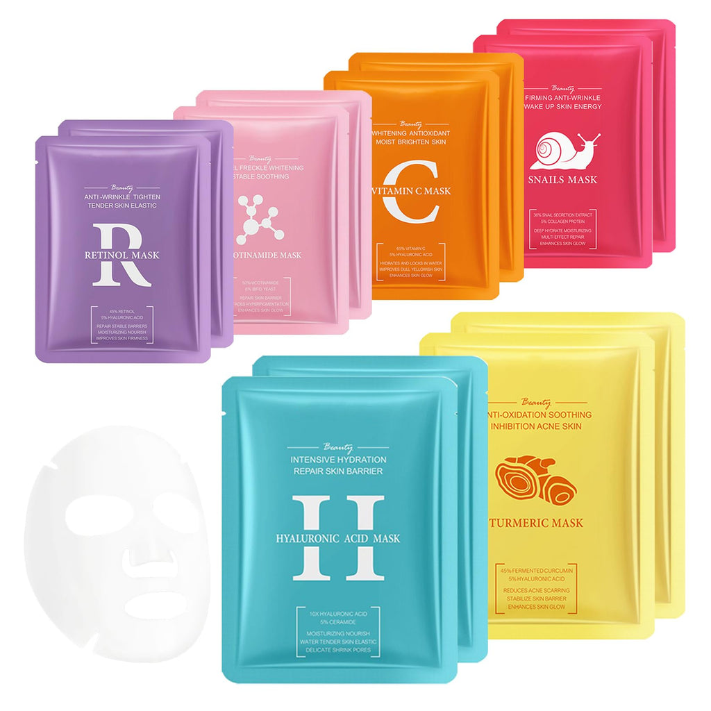 LingHaoLH 12 Combo Pack Moisturizing Face Sheet Mask, Soft Moisturizing Face Mask Sheets for All Skin Types, Long Lasting Gentle Hydrating Facial Mask Set