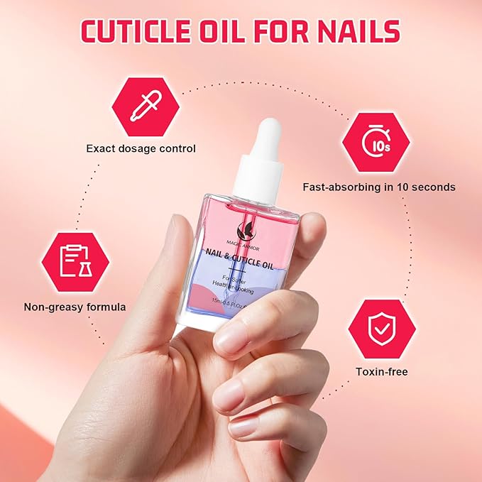 MAGIC ARMOR Cuticle Oil for Nails 15ml（0.5Fl.oz）– Nail Strengthener with Vitamin E, D-Panthenol & Centella – Nail Oil for Growth and Repair – Moisturizes Dry Cuticles, Softens Hangnails