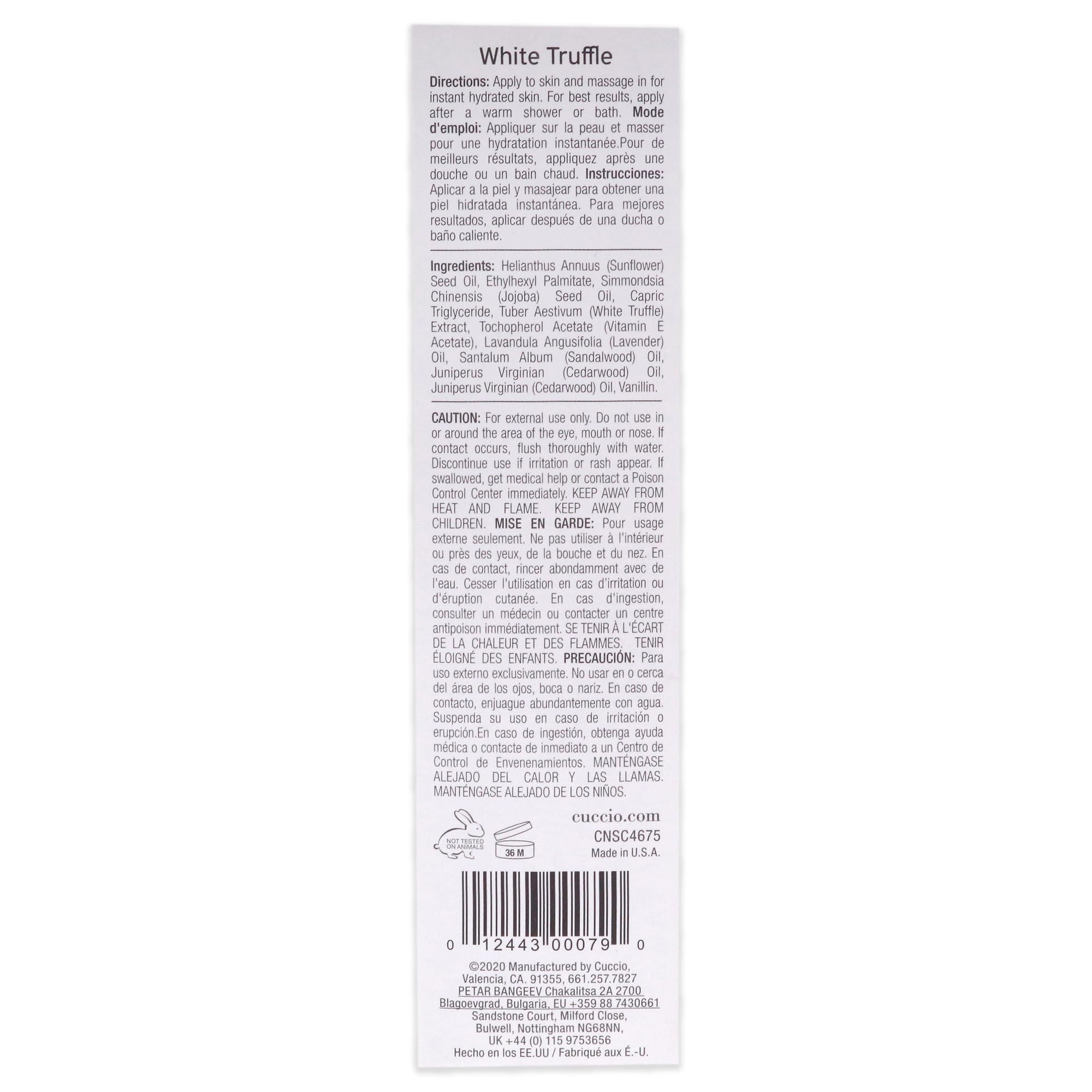 C U C C I O Nourishing Dry Body Oil - White Truffle Naturale for Unisex - 3.38 oz Oil