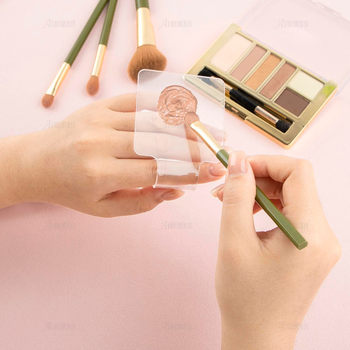 AUEAR, 3 Pack Professional Makeup Hand-held Palette Mixing Tray Clear Acrylic Nail Art Manicure or Foundation Eye Shadow Cremes Powders and Cosmetics
