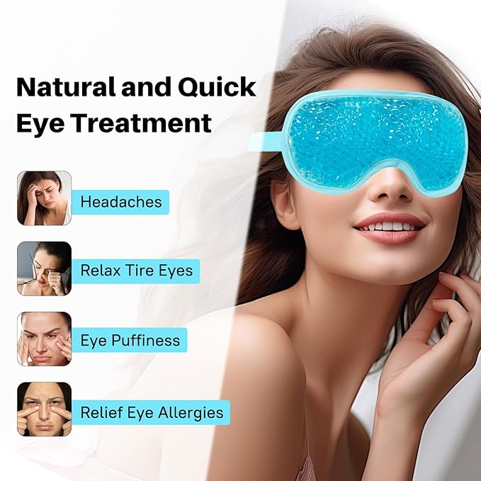 Permotary Cooling Eye Mask with Gel Bead 2 Pack Gel Eye Mask Cold Eye Mask for Relaxtion,Puffy Eyes Reusable Cold & Warm Compress for Puffiness,Dry Eyes,Headaches,Migraines,Stress Relief,Post Surgery