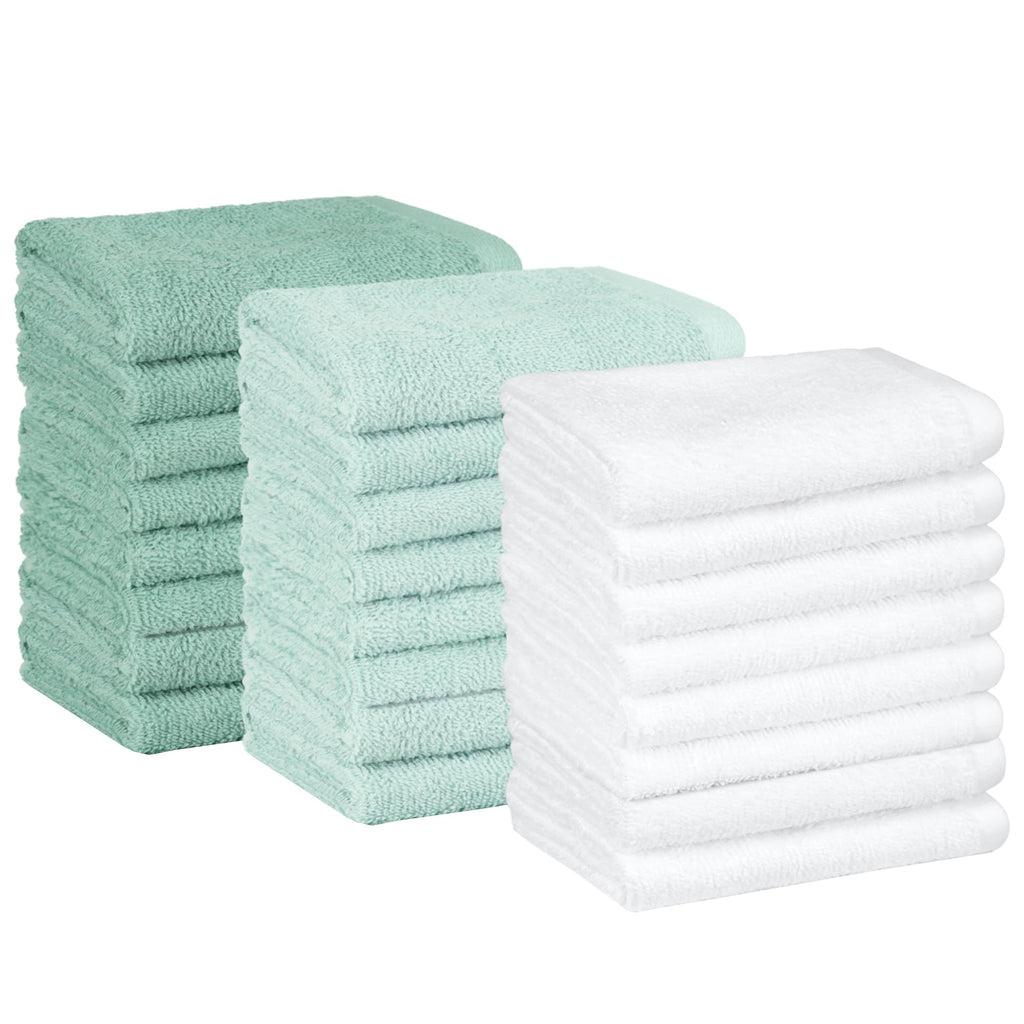 Amazon Basics Highly Absorbent, Soft & Durable 100% Cotton Washcloths for Bathroom, Body and Face, Lightweight, Fast Drying, 12 x 12 inches, Seafoam Green, Ice Blue, White, 24-Pack
