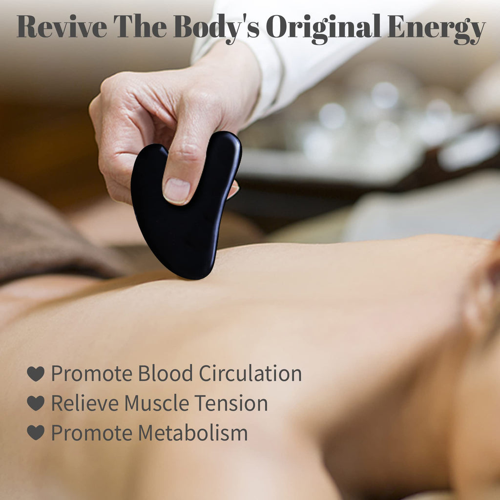 Rena Chris Guasha Massage Tool, 4 pcs Gua Sha Facial Tool, Guasha Board for SPA Acupuncture Therapy Trigger Point Treatment, Gua Sha Scraping Massage Tool (Black)