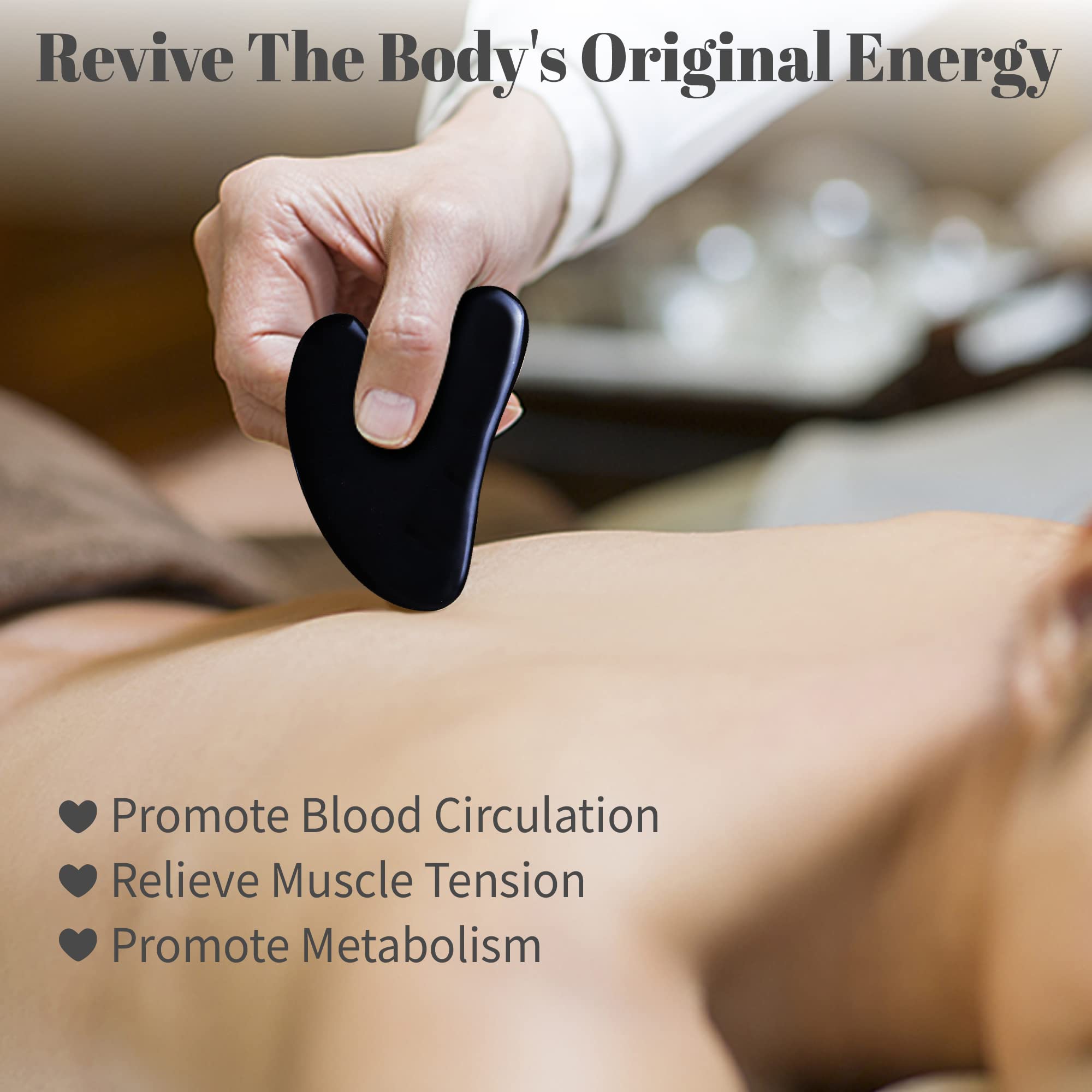 Rena Chris Guasha Massage Tool, 4 pcs Gua Sha Facial Tool, Guasha Board for SPA Acupuncture Therapy Trigger Point Treatment, Gua Sha Scraping Massage Tool (Black)