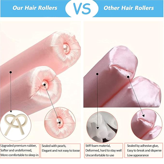 Heatless Curls Overnight,Hair Curlers to Sleep In,No Heat Satin Curling Rod Set Rollers,Sleeping Blowout Headband, Foam Curly Ribbon Styling Tool for Long Hair