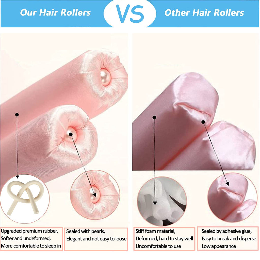 Heatless Curls Overnight,Hair Curlers to Sleep In,No Heat Satin Curling Rod Set Rollers,Sleeping Blowout Headband, Foam Curly Ribbon Styling Tool for Long Hair