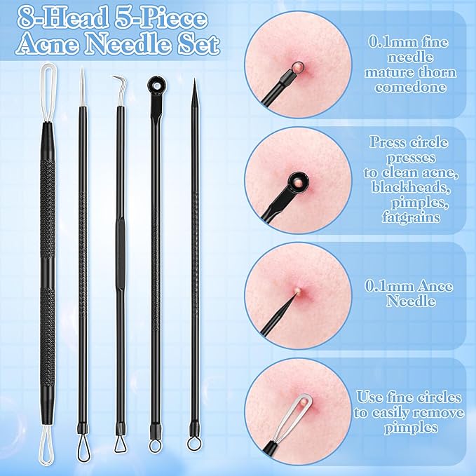 HairChrysm 9 PCS Blackhead Extraction Tool Kit, Blackhead Remover Tool Comedones Extractor Acne Removal Kit for Nose Face