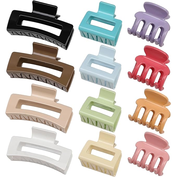 SMKSL 3 Styles Hair Clips for Women Small Medium Big Claw Clips for Thin Thick Hair 12 Pcs Hair Claw Clips Hair Clips Combination Hair Accessories for Women (Gloss Colorful)