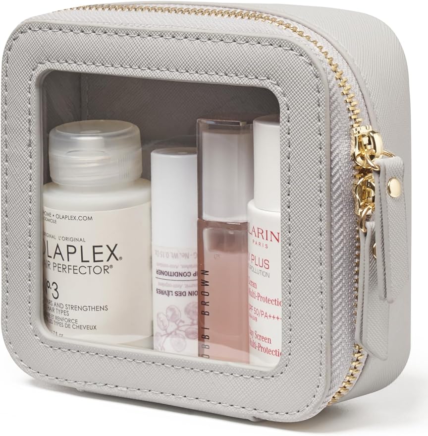 Popvibe Small Cosmetic Bag for Purse Mini Makeup Bag Cute Clear Make Up Pouch for Travel Tiny Leather White Make Up Organizer Case for Backpack Toiletry Bag Waterproof Square Pouch with Zipper