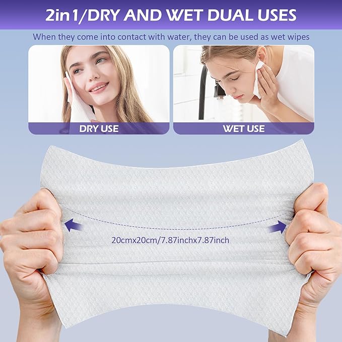 Disposable Face Towel 400 Count, Face Towels, Soft Cotton Dry Wipes Facial Cloths Towelettes for Washing and Drying, Facial Tissue for Cleansing, Skincare and Makeup Remover