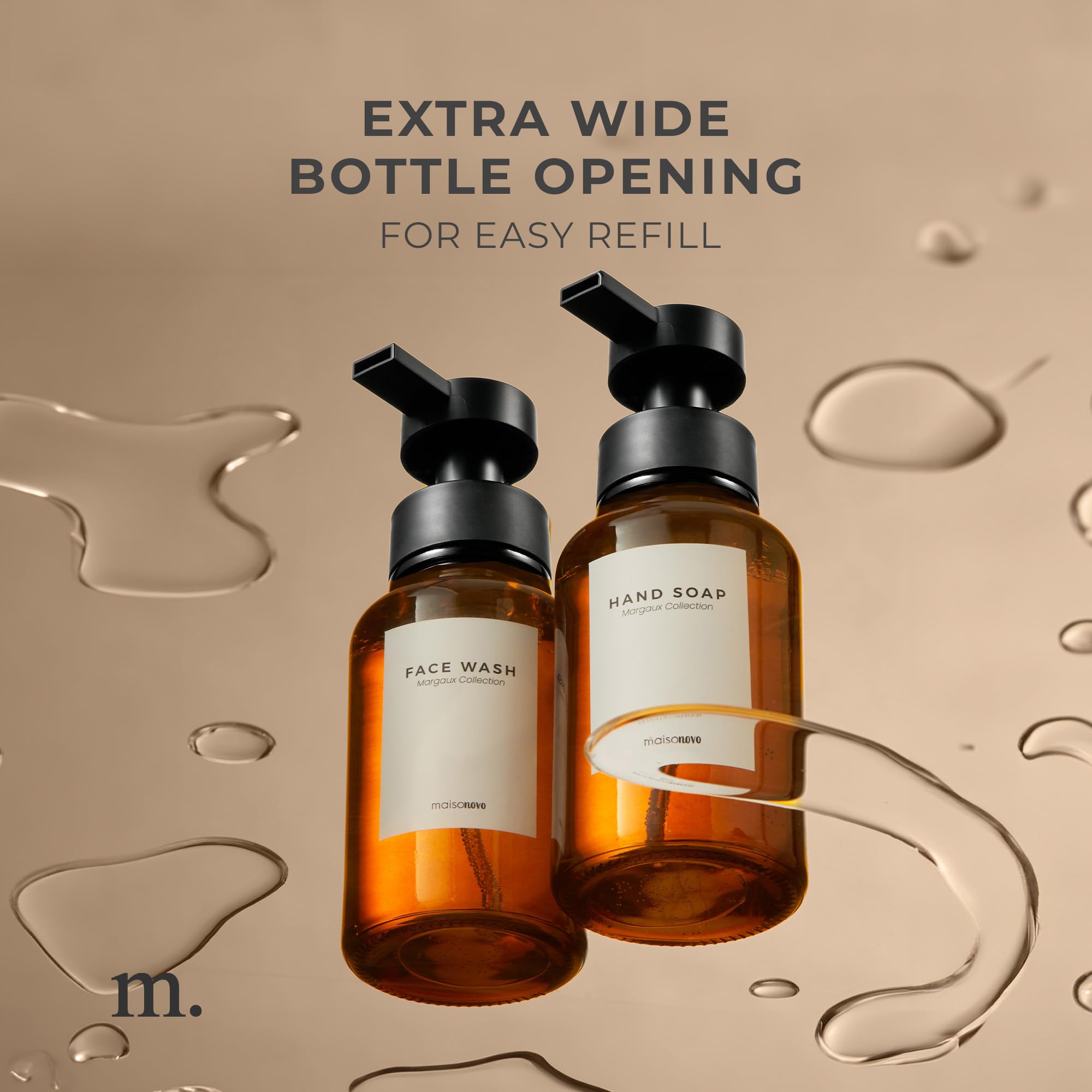 MaisoNovo Glass Foaming Soap Dispenser 14 Oz | Glass Bottles Pumps x 2 Amber